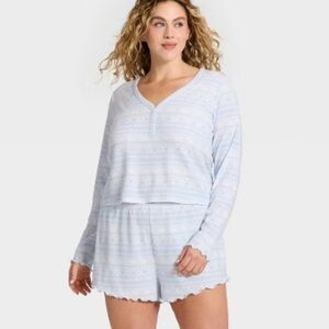 Wild fable Cozy pajama set L top XL bottom Blue Patterned bunny NEW